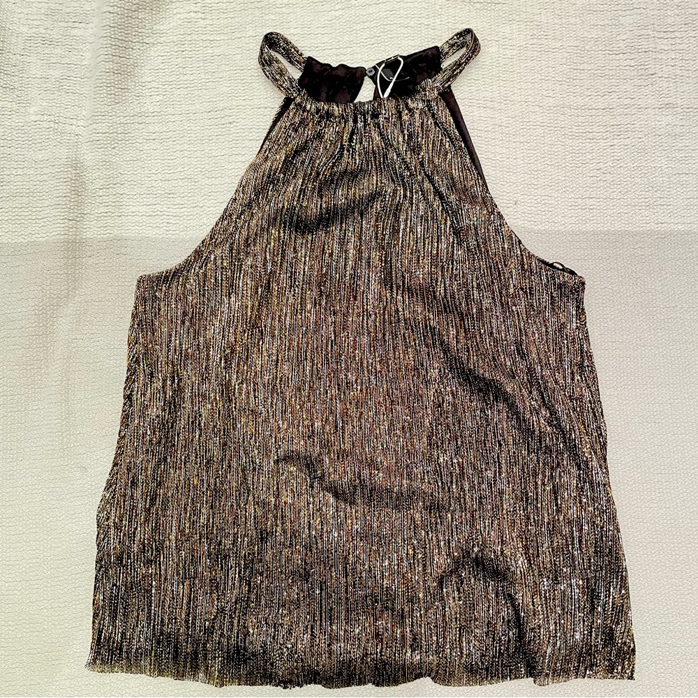 NWT EVER NEW GOLD AND GREY METALLIC HALTER TOP